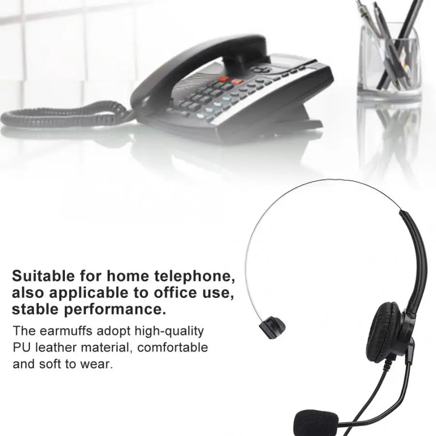 Wired Landline Phone Customer Service Hotline Headset Headset PhoneMono-ear Earbuds Handle Wired Headset with Microphone