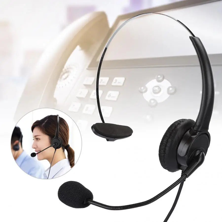 Wired Landline Phone Customer Service Hotline Headset Headset PhoneMono-ear Earbuds Handle Wired Headset with Microphone