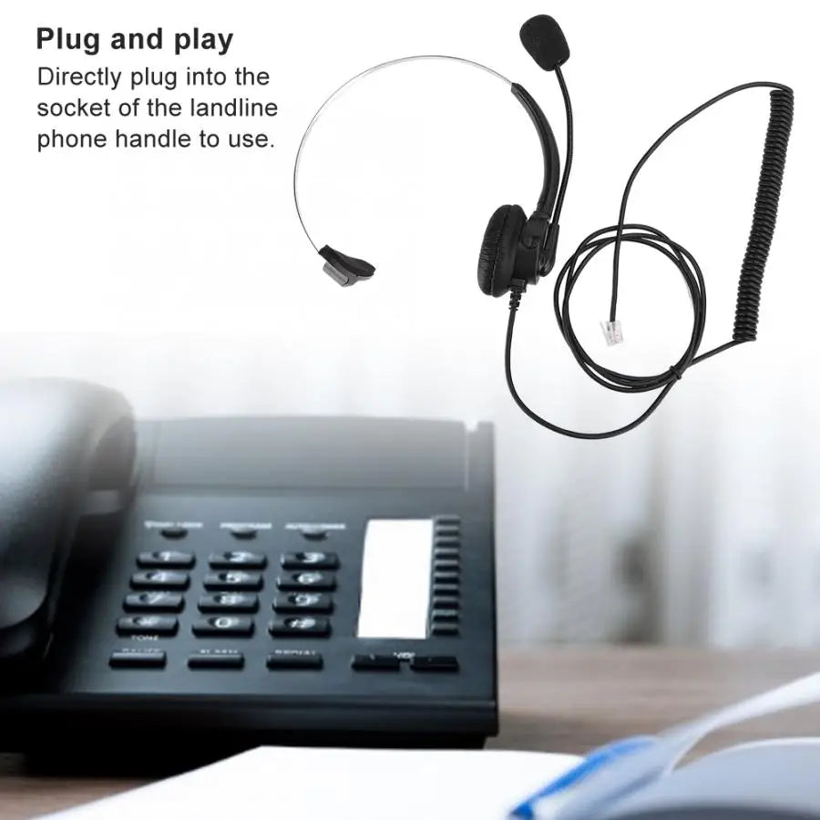 Wired Landline Phone Customer Service Hotline Headset Headset PhoneMono-ear Earbuds Handle Wired Headset with Microphone