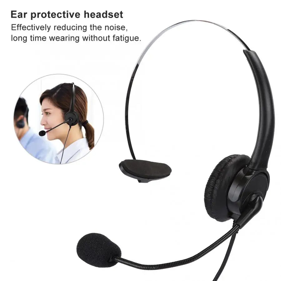 Wired Landline Phone Customer Service Hotline Headset Headset PhoneMono-ear Earbuds Handle Wired Headset with Microphone