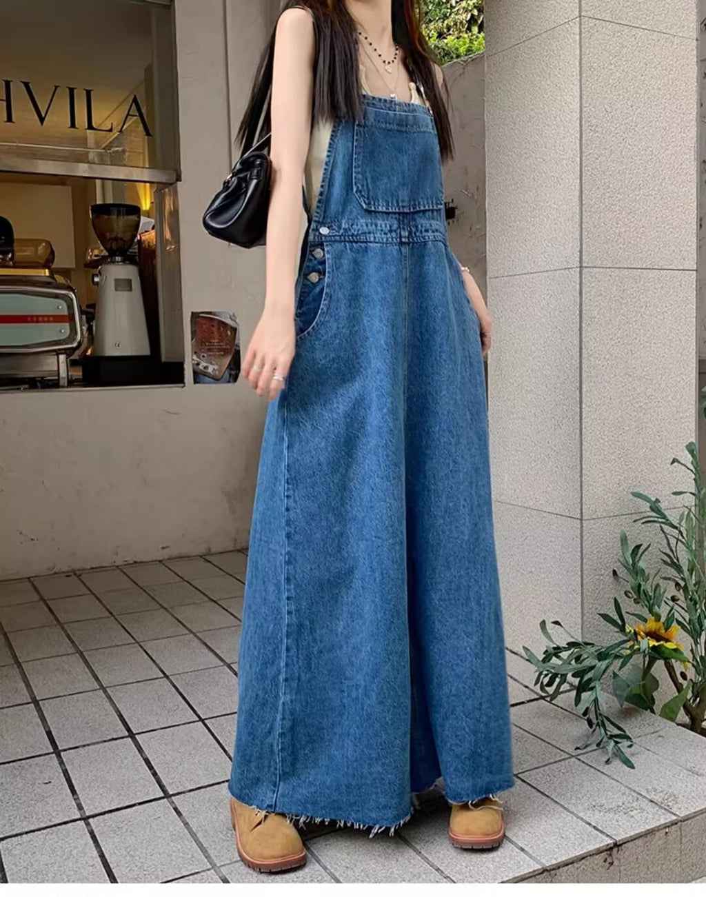 Age-Reducing and Slimming Denim Suspender Dress for Women, 2026 Autumn New Style, Loose Fit, Long Dress for Tall Women, Blue Dress