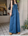 Age-Reducing and Slimming Denim Suspender Dress for Women, 2026 Autumn New Style, Loose Fit, Long Dress for Tall Women, Blue Dress