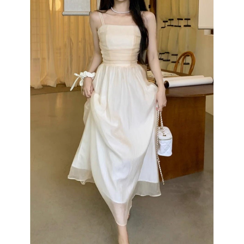 Strapless dress Women's Summer New Super Fairy Waist Slimming Mesh Vintage Elegant First Love Dress