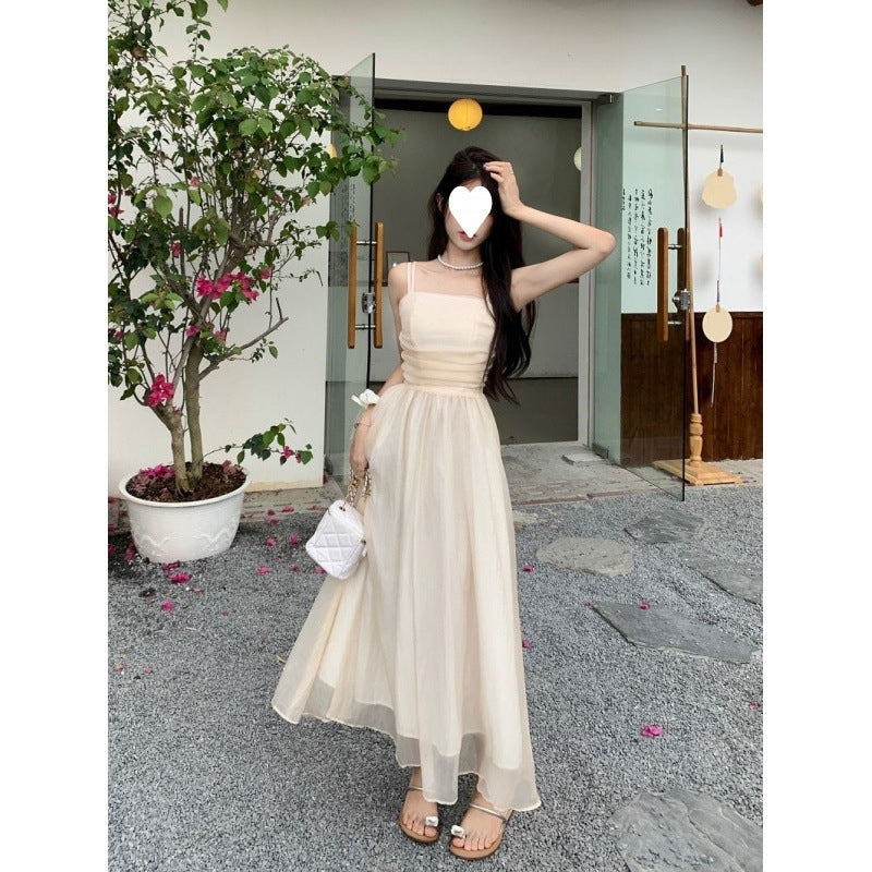 Strapless dress Women's Summer New Super Fairy Waist Slimming Mesh Vintage Elegant First Love Dress