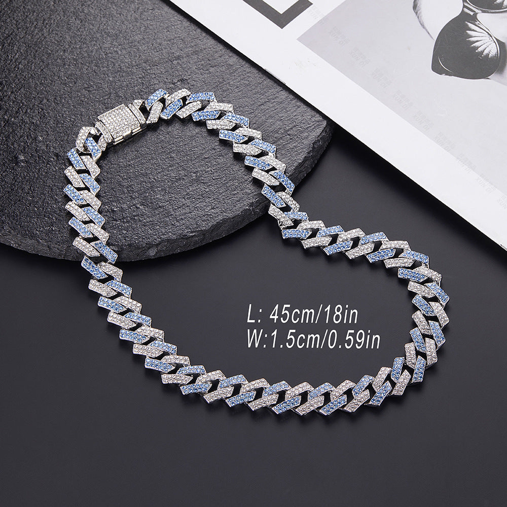 Xindi European and American Popular Men's Necklace 15mm Exaggerated Diamond Geometric Trendy Hip-Hop Jewelry Large Gold Chain Necklace