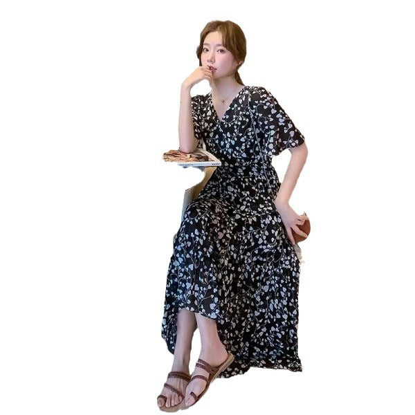 2024 Summer dress Summer plus size Women's New Loose Slimming Belly Covering Plus Weight Plus Chiffon Long Dress All-match