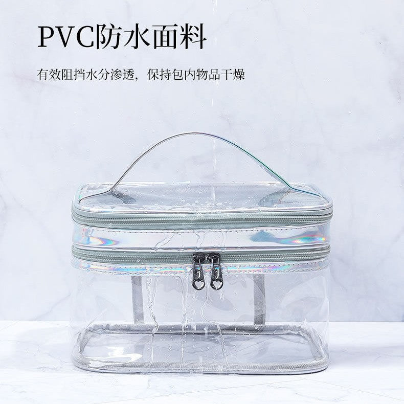 Double Layer Transparent Cosmetic Bag Large Capacity Dry and Wet Separate Waterproof Toiletry Bag Portable Travel Cosmetic Storage Bag