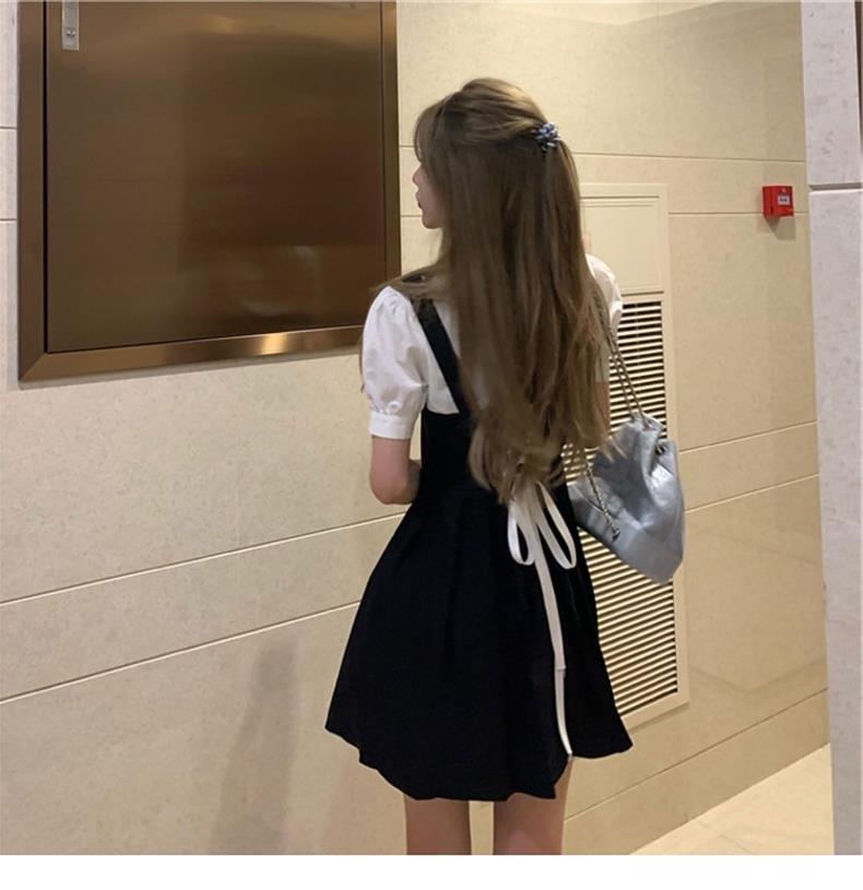 French Design Sense suit 2024 New College Style Women's Wear Spring Black Strap Sweet and Spicy dress Summer