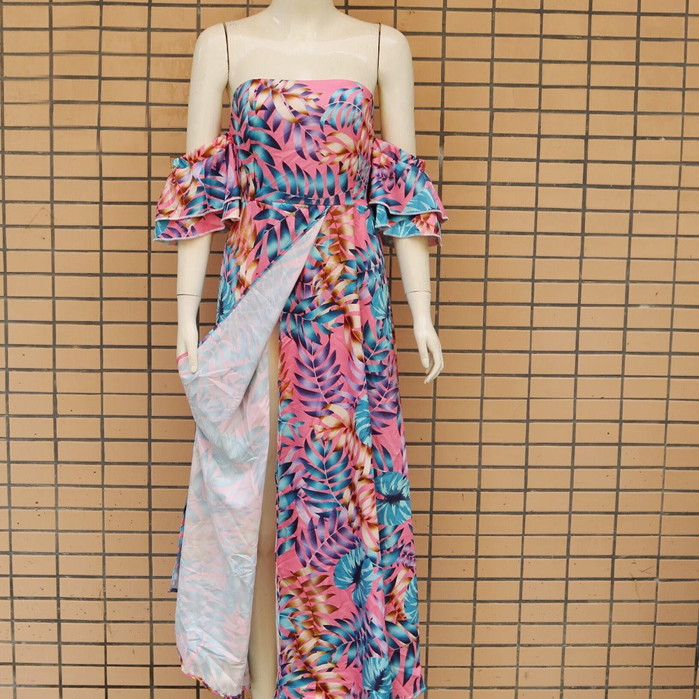2020 Summer European and American New Sexy Strapless Printed Dress Cross-border Women's Dress