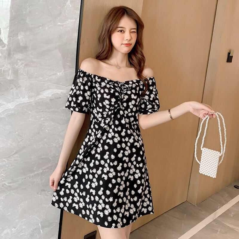 Daisy Dress Slim-Fit Slimming off-Shoulder Floral dress 2024 Summer New Internet Celebrous Same Style Dress