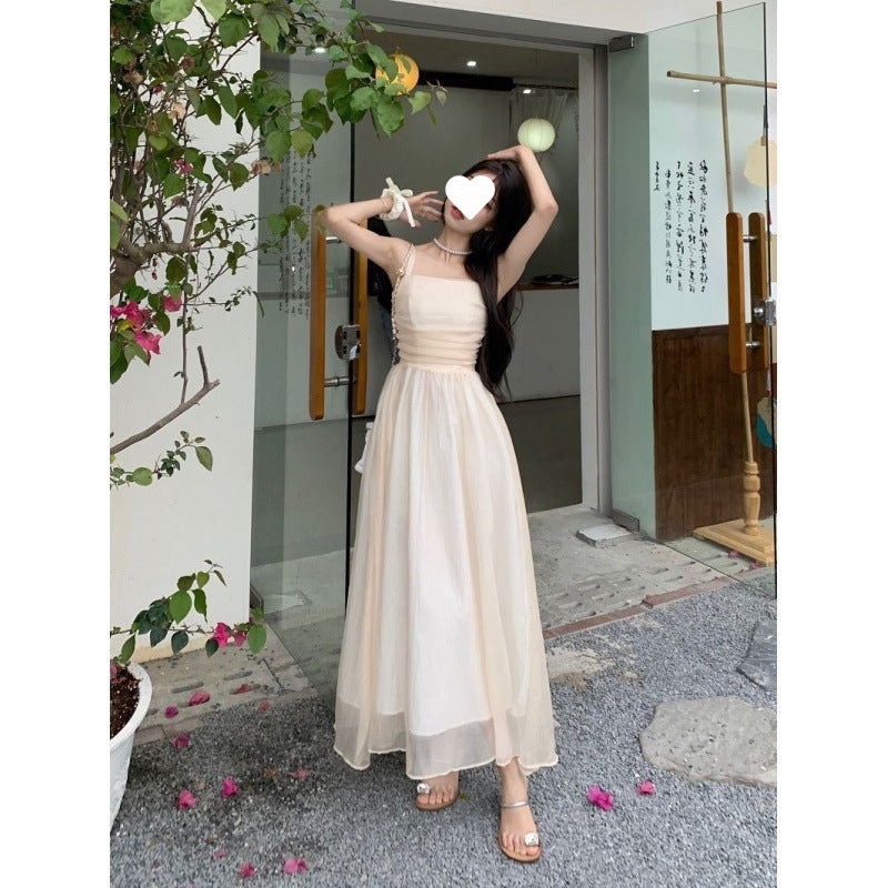 Strapless dress Women's Summer New Super Fairy Waist Slimming Mesh Vintage Elegant First Love Dress