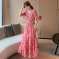 2024 Summer dress Summer plus size Women's New Loose Slimming Belly Covering Plus Weight Plus Chiffon Long Dress All-match
