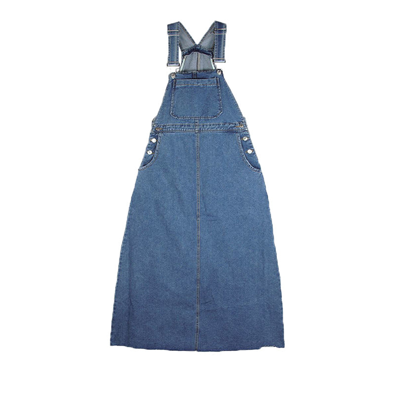Age-Reducing and Slimming Denim Suspender Dress for Women, 2026 Autumn New Style, Loose Fit, Long Dress for Tall Women, Blue Dress