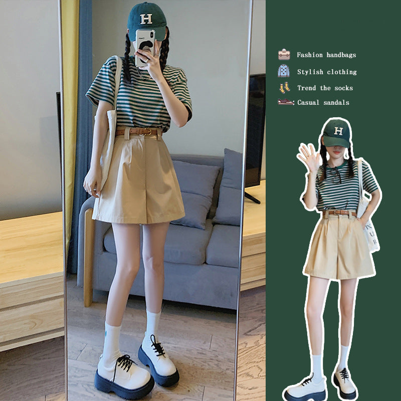 2023 New Salt Sweet Wear Age Reducing College Style Lively Slimming Slight Fat Sister Two-piece Suit Summer