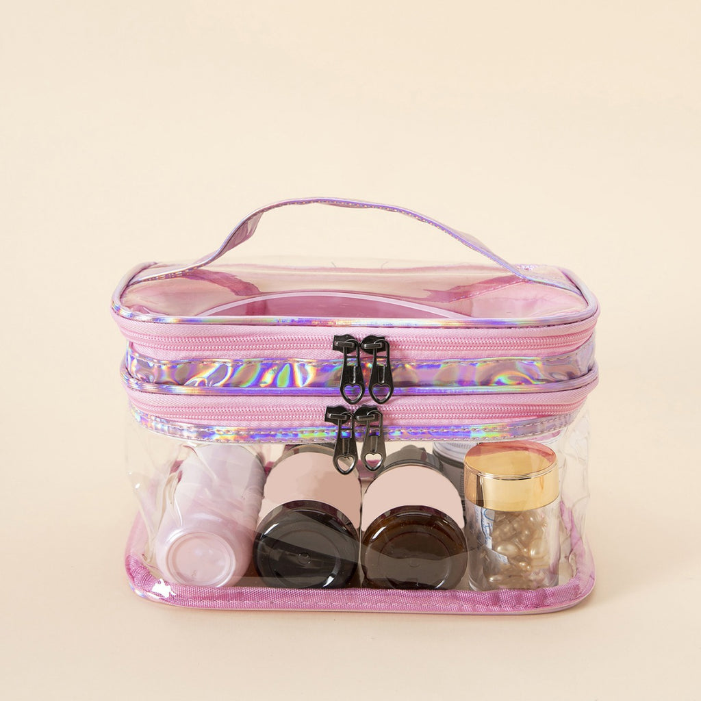 Double Layer Transparent Cosmetic Bag Large Capacity Dry and Wet Separate Waterproof Toiletry Bag Portable Travel Cosmetic Storage Bag
