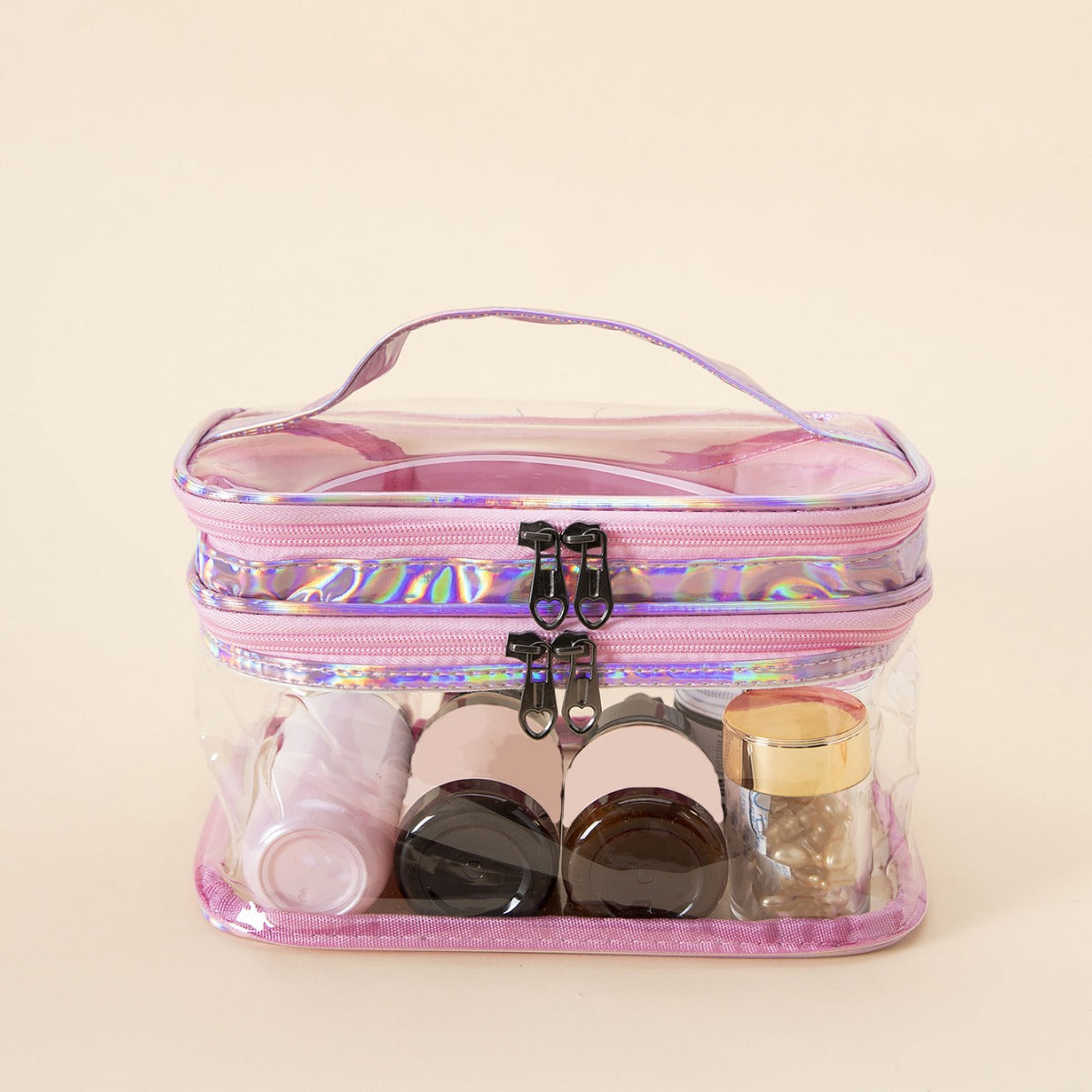 Double Layer Transparent Cosmetic Bag Large Capacity Dry and Wet Separate Waterproof Toiletry Bag Portable Travel Cosmetic Storage Bag