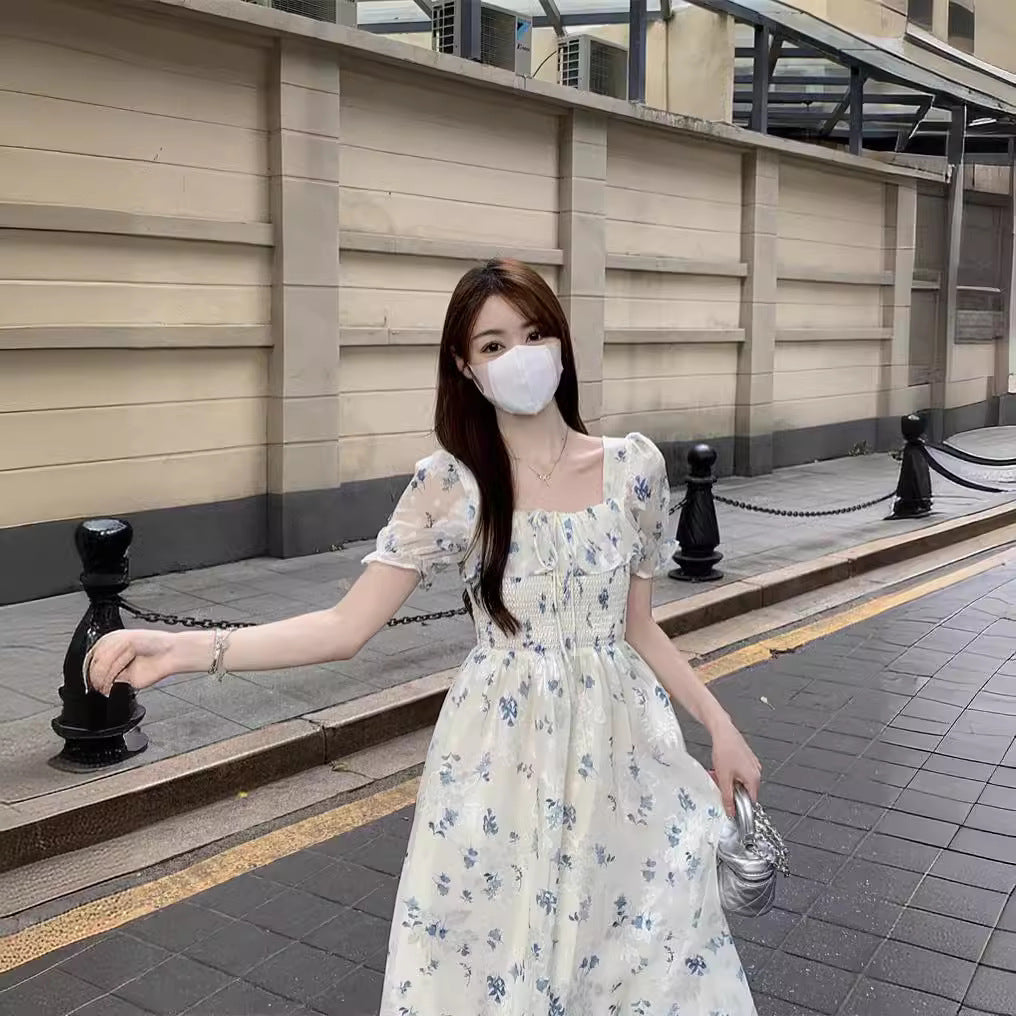 Gentle Floral Dress for Women, Summer 2026 New Chiffon Seaside Vacation First Love Dress, Puff Sleeve Long Dress