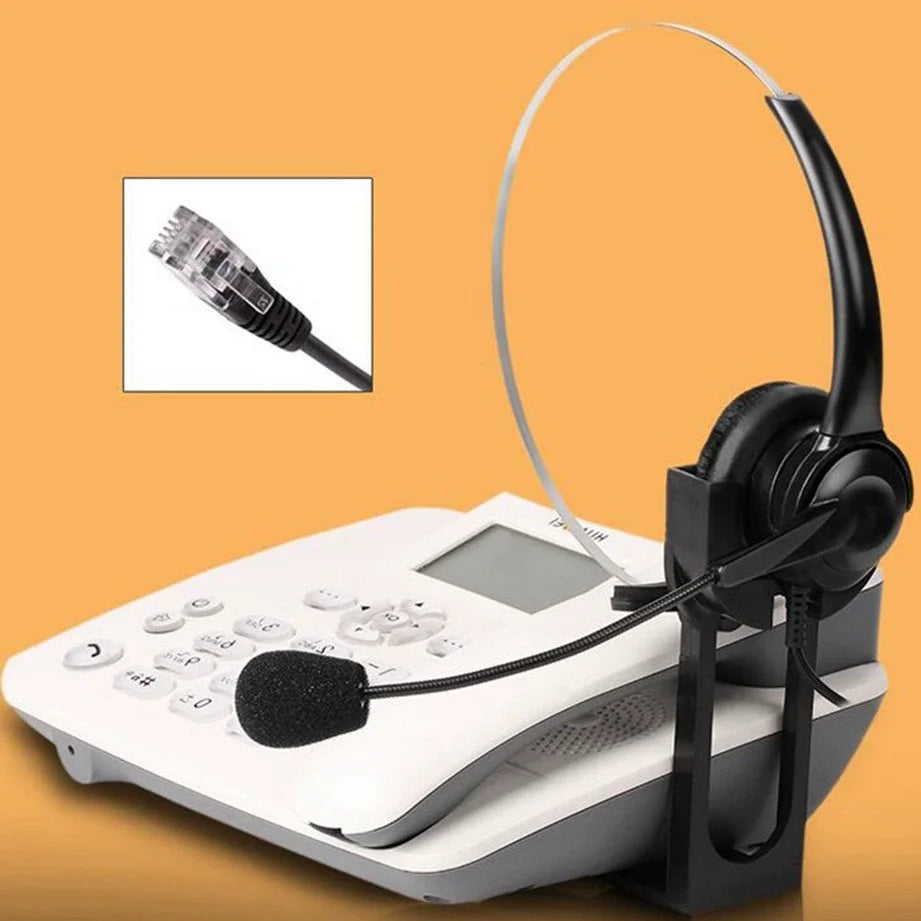 Wired Landline Phone Customer Service Hotline Headset Headset PhoneMono-ear Earbuds Handle Wired Headset with Microphone