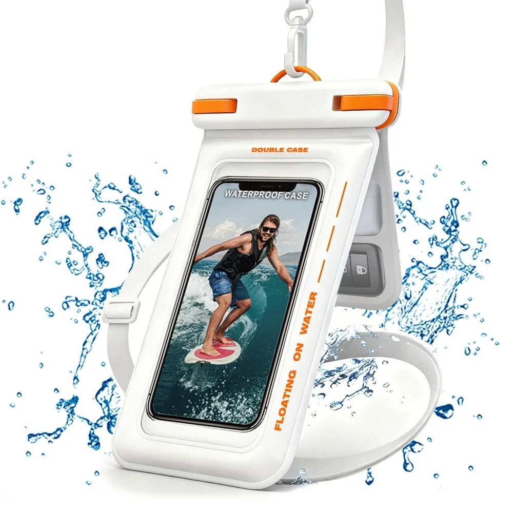 IPX8 Floating Phone Pouch Screen Touchable Universal Waterproof Phone Case with Lanyard 2 Pockets Cellphone Dry Bag Swimming