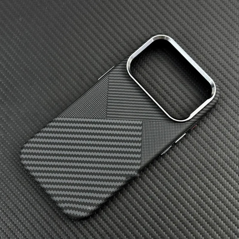 Carbon Fiber Texture Magnetic Armor Case For iphone 17 17Pro Max 16 Pro 15 14 13 Ultrathin Alloy Lens Wireless Charge Hard Cover