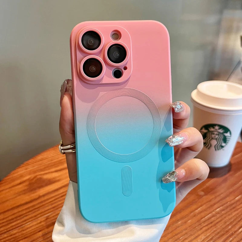 Luxury For Magsafe Gradient Silicone Multicolour Shockproof Case for iPhone 15 16 14 13 12 11 Pro Max E Wireless Charging Cover