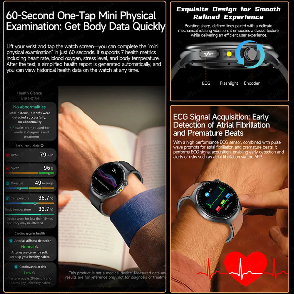 2026 Fashion New Expert level Health Smart Watch Men ECG+PPG Laser Monitor Uric Acid Blood Fat Blood Pressure HD Call Smartwatch