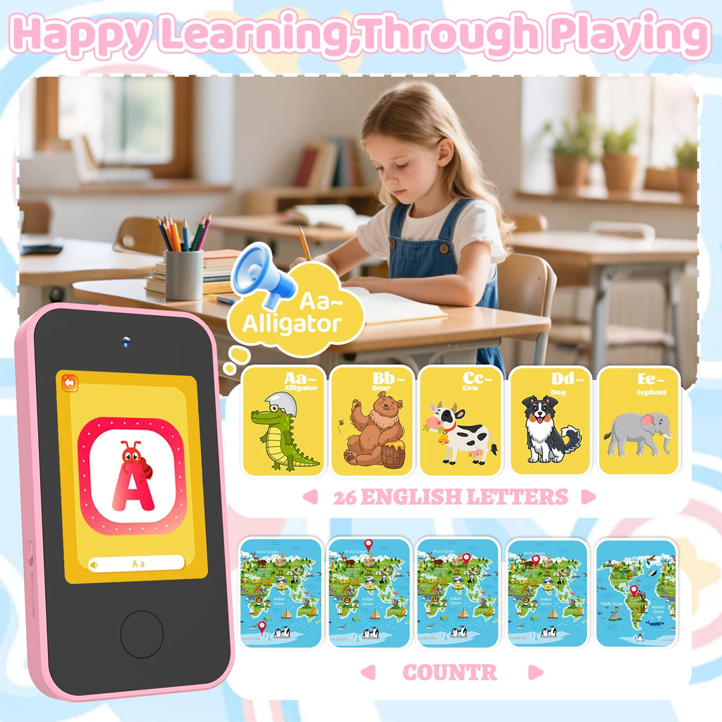 This children's smart early education toy phone features storytelling, music playback, and photo-taking functions.