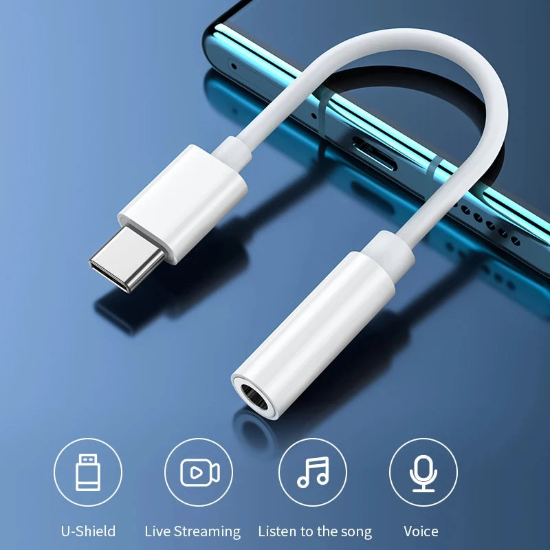 Xiaomi Usb Type C To 3.5mm Earphone Audio Jack Aux Cable Adapter Mi 12t 12 11 10T Pro Lite ultra 12X Poco F3 pad blackshark 5