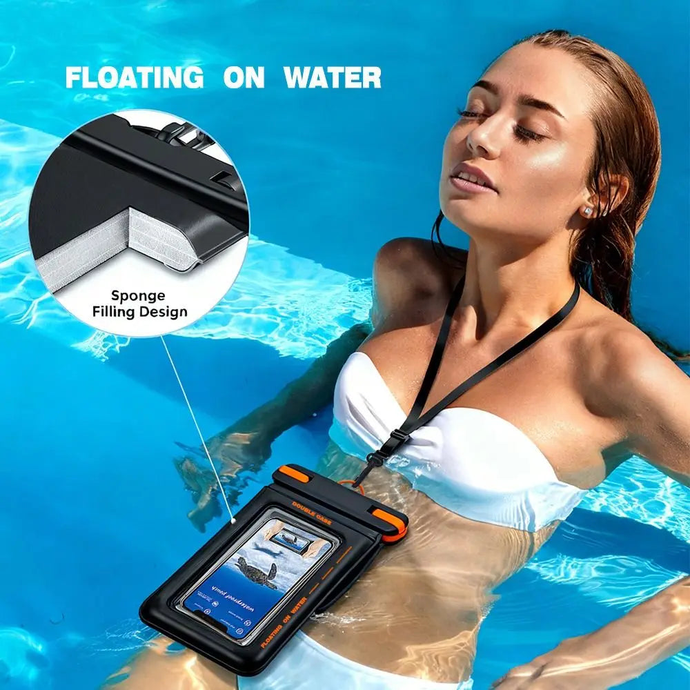 IPX8 Floating Phone Pouch Screen Touchable Universal Waterproof Phone Case with Lanyard 2 Pockets Cellphone Dry Bag Swimming