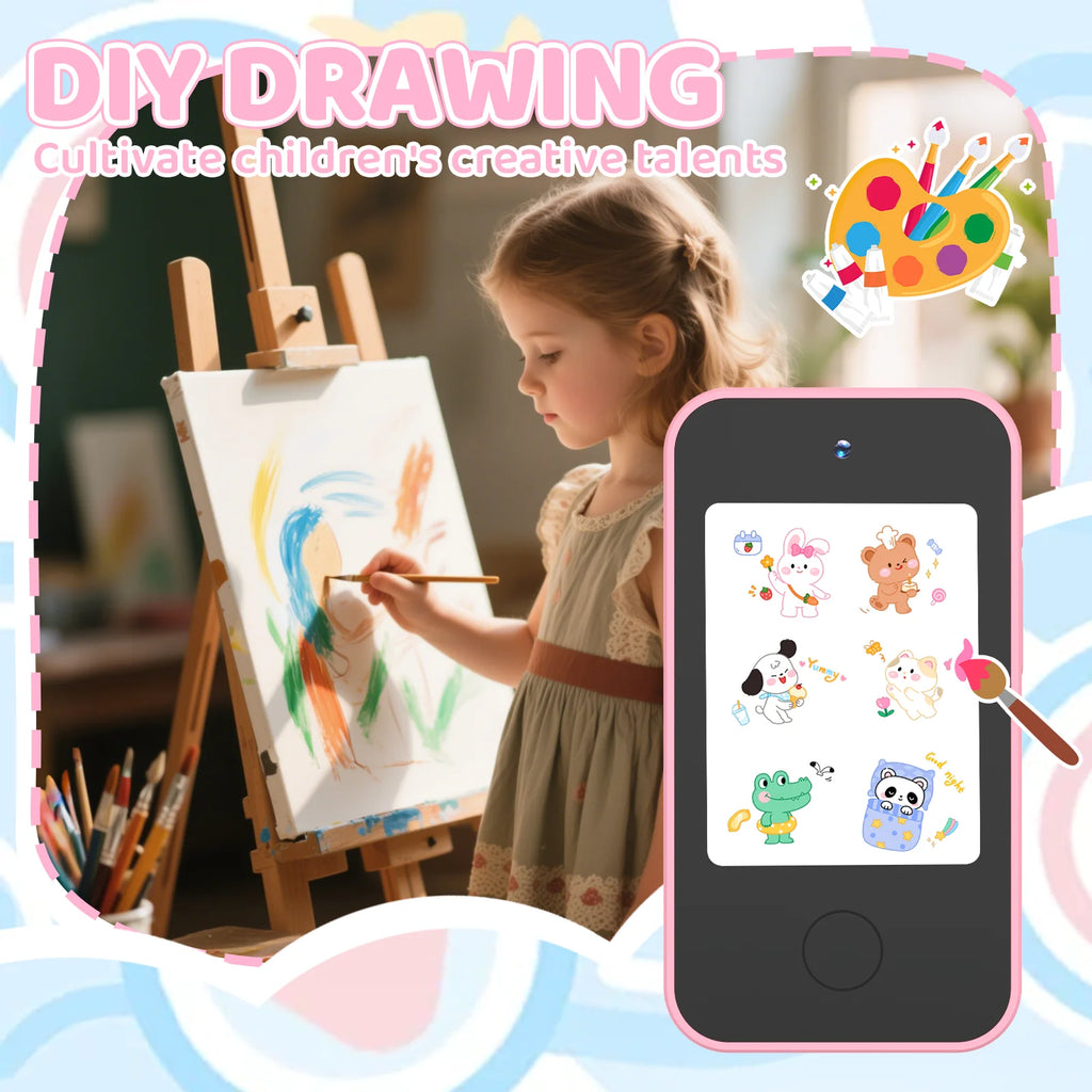 This children's smart early education toy phone features storytelling, music playback, and photo-taking functions.