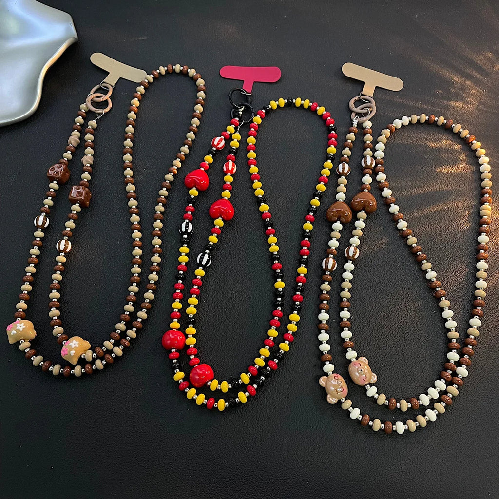 Colorful Bamboo Beads Diagonal Chain Girl Chain Halter Neck Lanyard Chain Shoulder Strap Bag Chain Crossbody Mobile Phone Chain