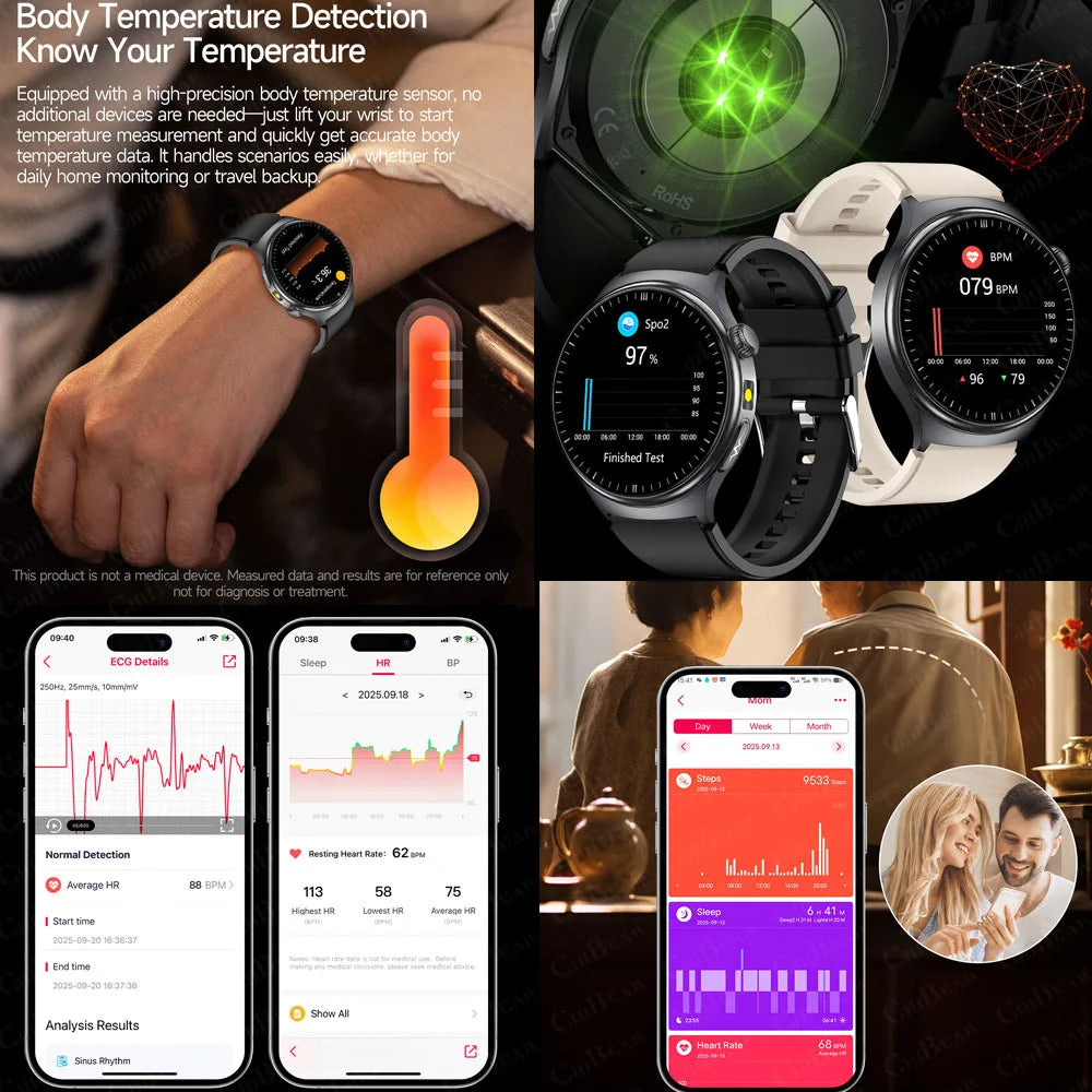 2026 Fashion New Expert level Health Smart Watch Men ECG+PPG Laser Monitor Uric Acid Blood Fat Blood Pressure HD Call Smartwatch