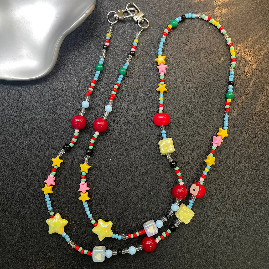 Colorful Bamboo Beads Diagonal Chain Girl Chain Halter Neck Lanyard Chain Shoulder Strap Bag Chain Crossbody Mobile Phone Chain