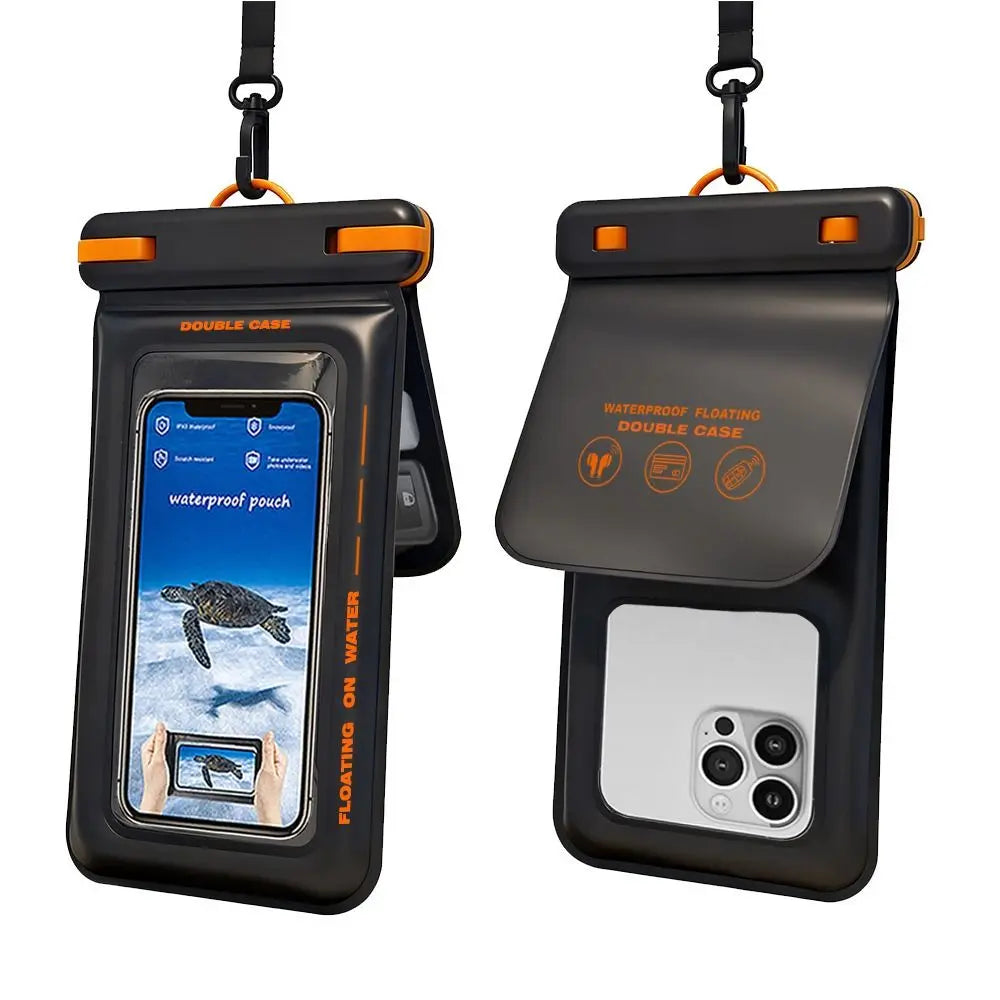 IPX8 Floating Phone Pouch Screen Touchable Universal Waterproof Phone Case with Lanyard 2 Pockets Cellphone Dry Bag Boating