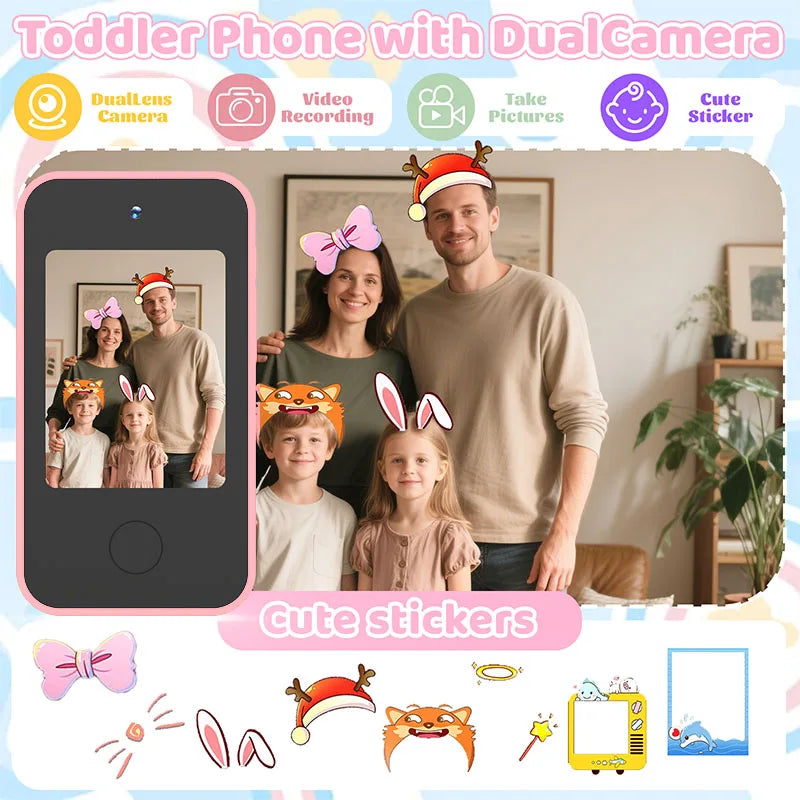 This children's smart early education toy phone features storytelling, music playback, and photo-taking functions.