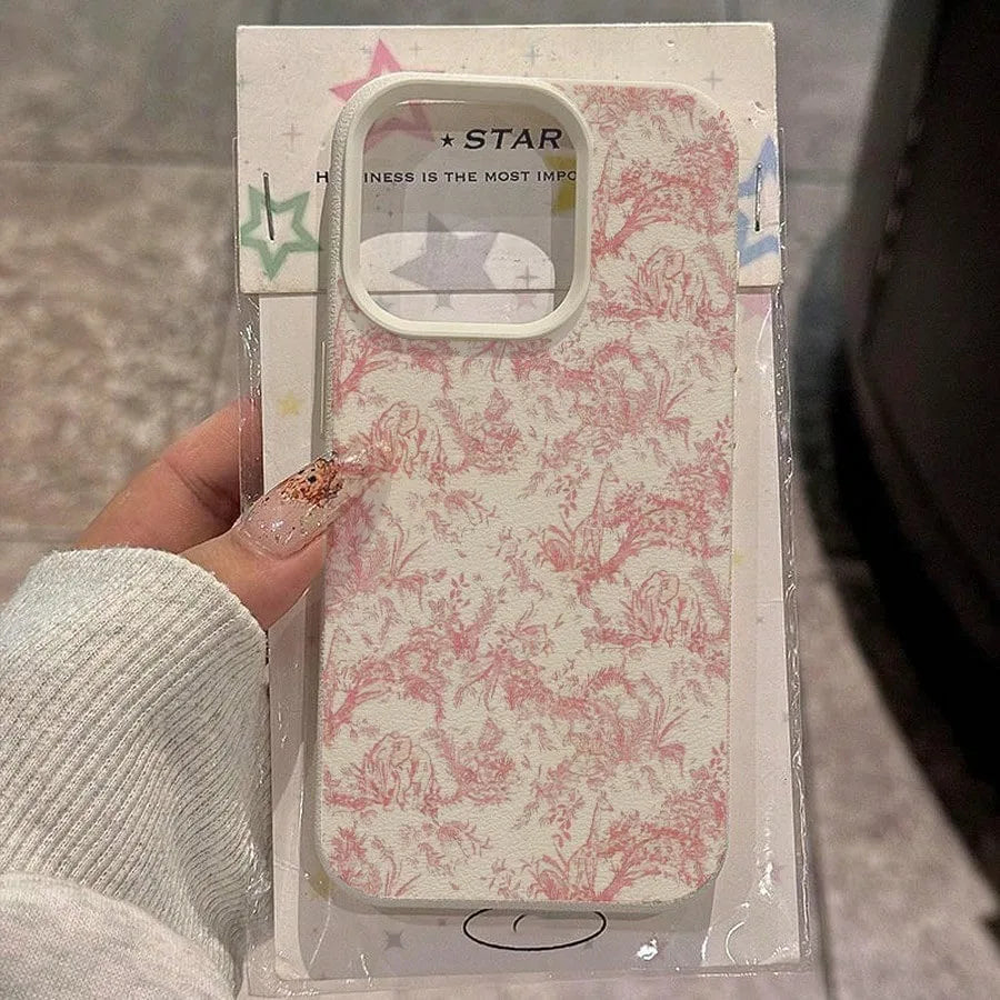 Pink Floral Lichee Pattern For IPhone 17 17Air 16 15 14 13 12 11 Pro Max Case Silicone Cover For IPhone 16 15 14 Plus Case