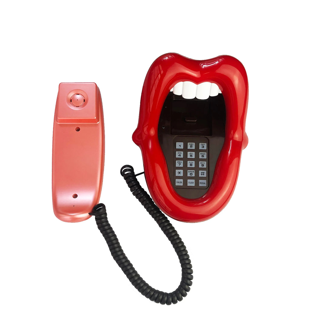 Landline Phones for Home, Red Mouth Telephone, Novelty Big Tongue Phone, Wired Funny Lip Phone Gift Real Corded Telephone Set