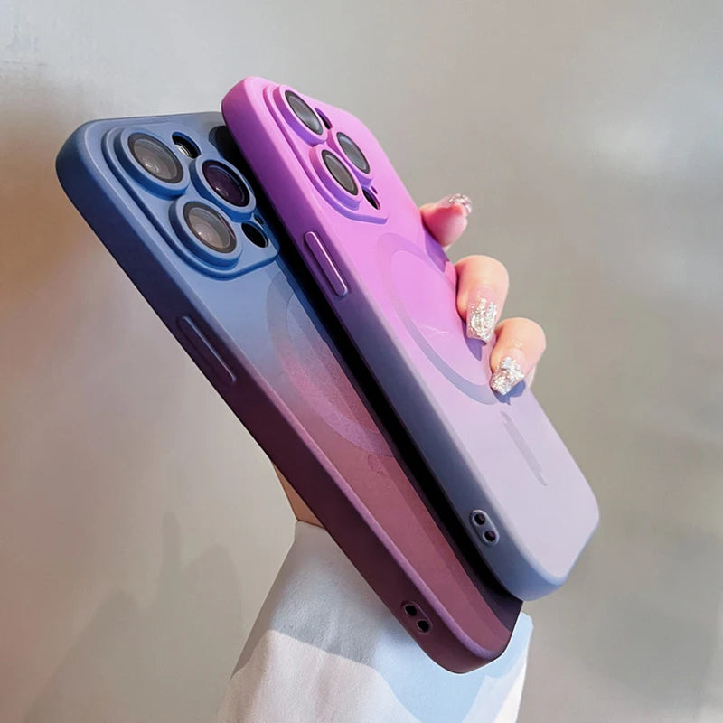 Luxury For Magsafe Gradient Silicone Multicolour Shockproof Case for iPhone 15 16 14 13 12 11 Pro Max E Wireless Charging Cover
