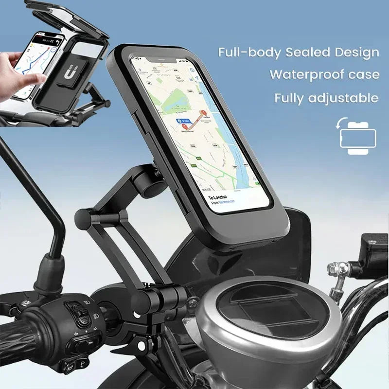 Waterproof Bike Phone Holder 360 Rotation Motorcycle Phone Mount Fully Enclosed Touch Sensitive for iPhone 17 16 Pro Max/15/14