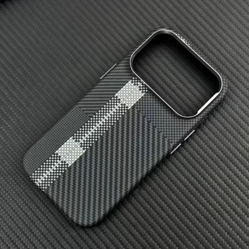 Carbon Fiber Texture Magnetic Armor Case For iphone 17 17Pro Max 16 Pro 15 14 13 Ultrathin Alloy Lens Wireless Charge Hard Cover