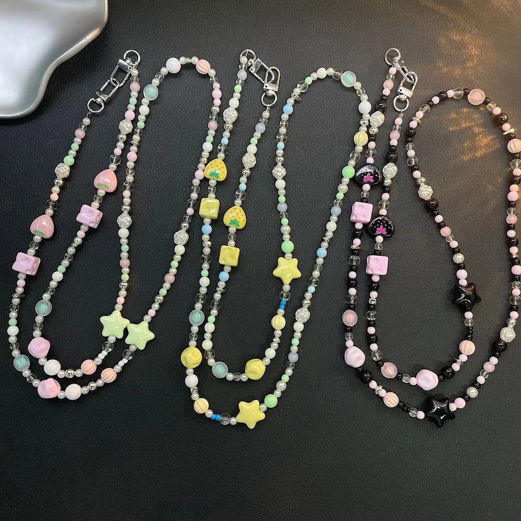 Colorful Bamboo Beads Diagonal Chain Girl Chain Halter Neck Lanyard Chain Shoulder Strap Bag Chain Crossbody Mobile Phone Chain