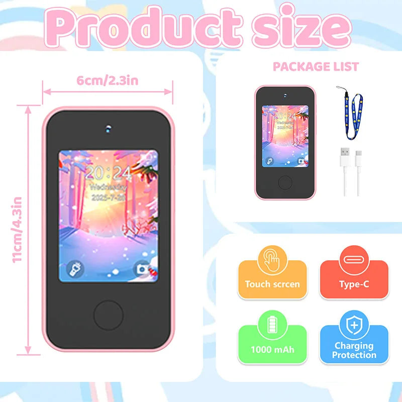 This children's smart early education toy phone features storytelling, music playback, and photo-taking functions.