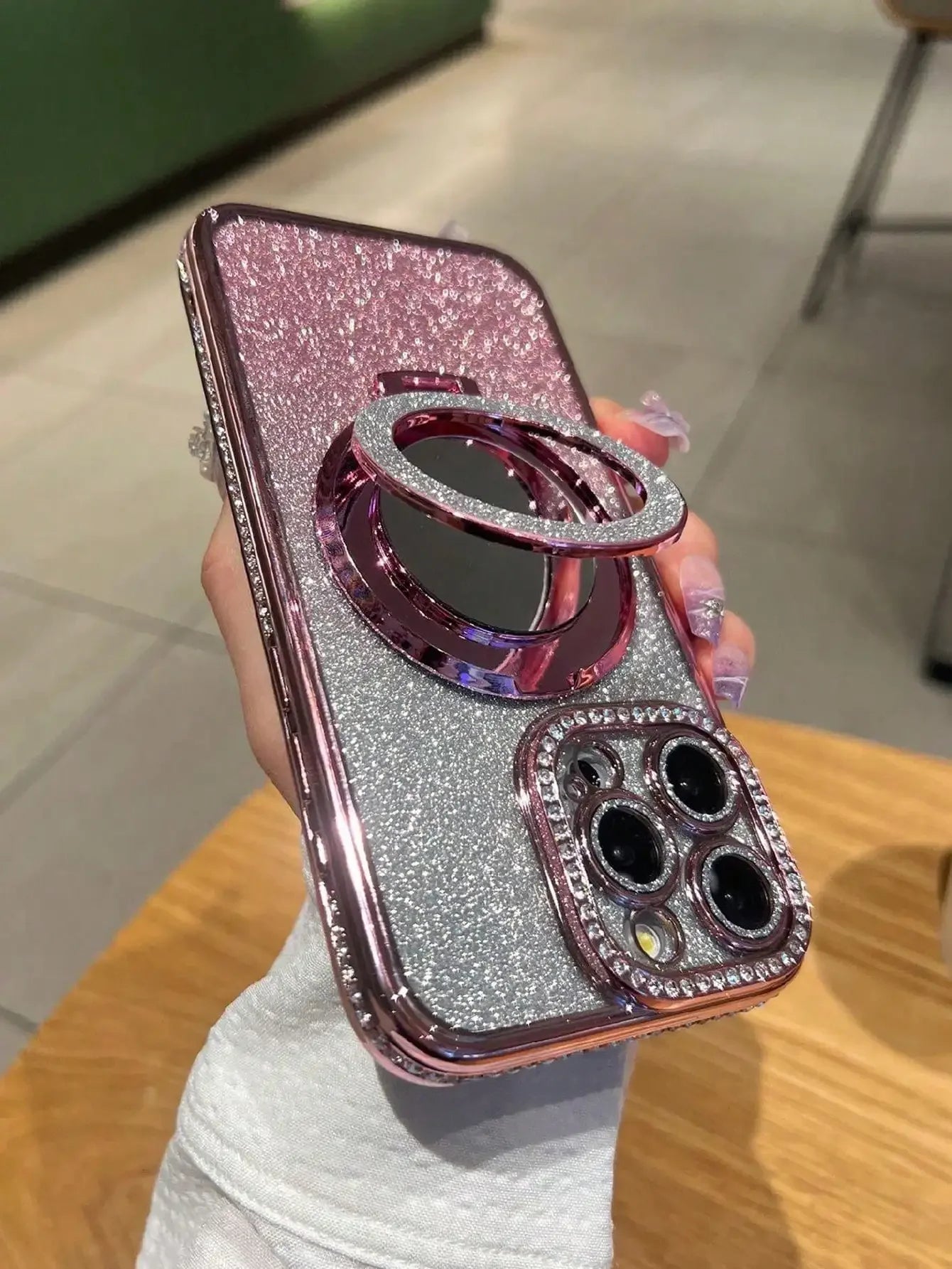 Luxury Jewelled Case For iPhone 16 11 12 13 14 15 Pro Max Glitter Mirror  Bracket Bumper Cover