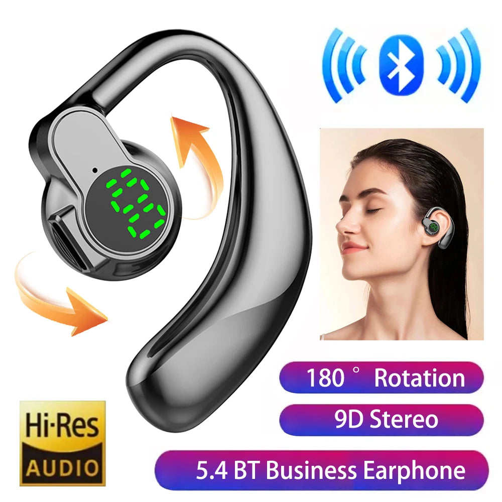 Wireless Headphones Bluetooth 5.4 Ear Hook Earphones with Microphone Handsfree HD Call Noise Cancelling Headset for Driving