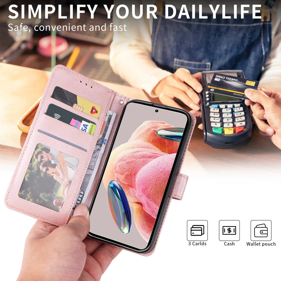 Wallet Card Slot Stand Magnetic Flip Leather Case For Xiaomi Redmi Note 12S 12 Pro 11 11S 10S 9 8 Pro 7 12C 10C Poco X5 Pro M5s