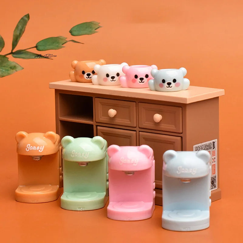 4Set Little Bear Dollhouse Miniature Coffee Machine & Cup Set Home Appliances Decor Toy for Doll House Accessories