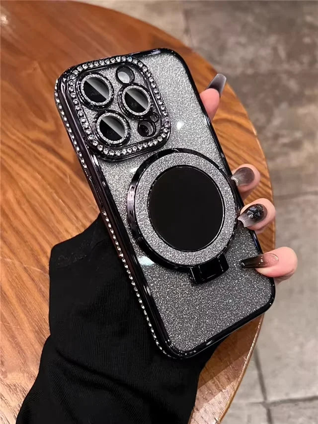 Luxury Jewelled Case For iPhone 16 11 12 13 14 15 Pro Max Glitter Mirror  Bracket Bumper Cover