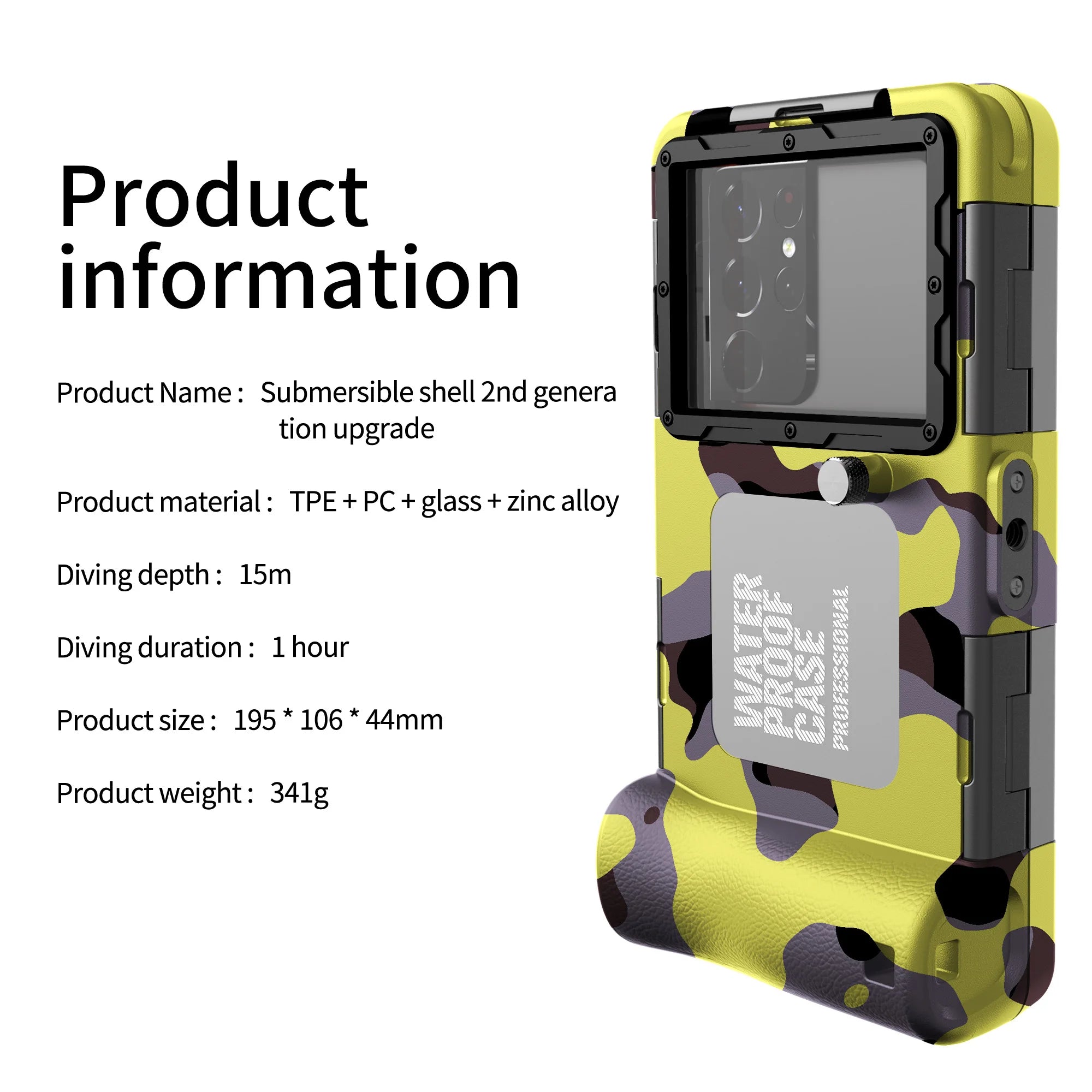 New camo pattern, waterproof up to 15 meters/50 feet, universal 6.9-inch IP68 waterproof phone case, for underwater photography