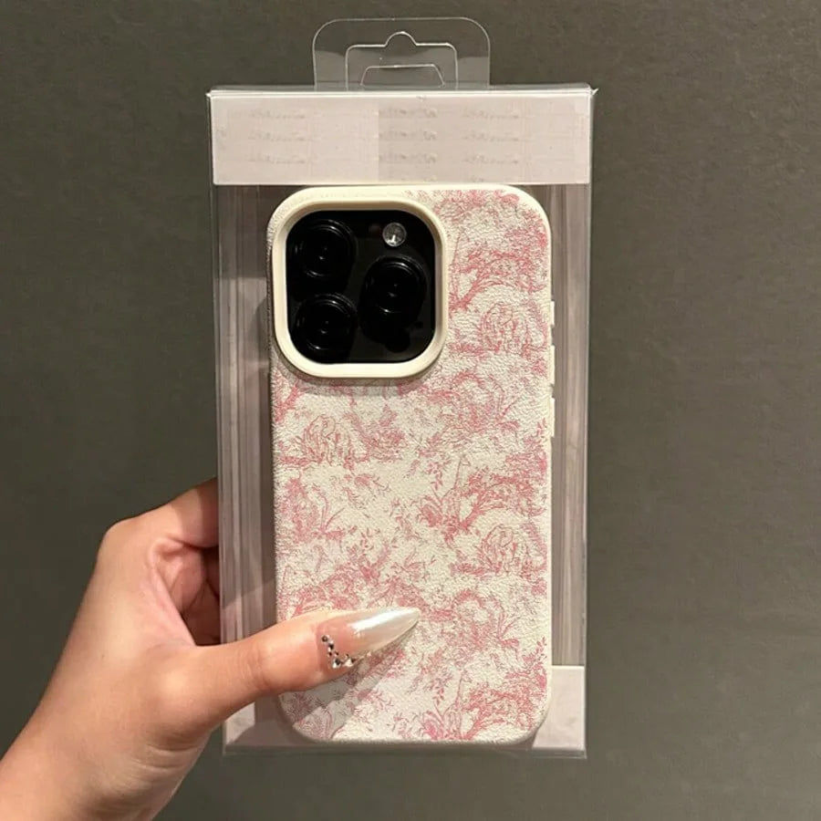 Pink Floral Lichee Pattern For IPhone 17 17Air 16 15 14 13 12 11 Pro Max Case Silicone Cover For IPhone 16 15 14 Plus Case