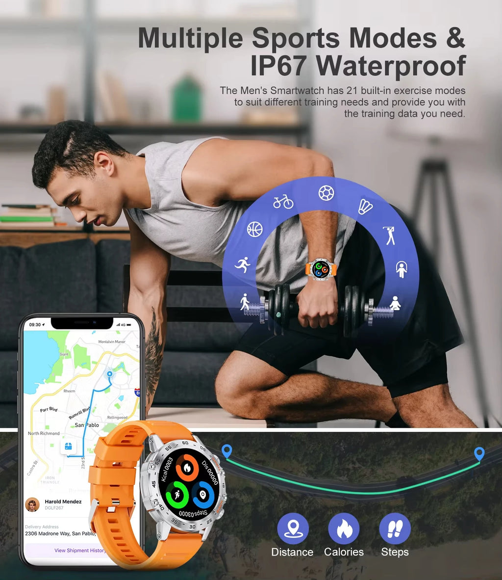 LIGE 1.39 Inch HD Bluetooth Call Smart Watch Men Fitness Tracker Blood Oxygen Health Monitor 400mAh Smartwatch 100+ Sport Modes